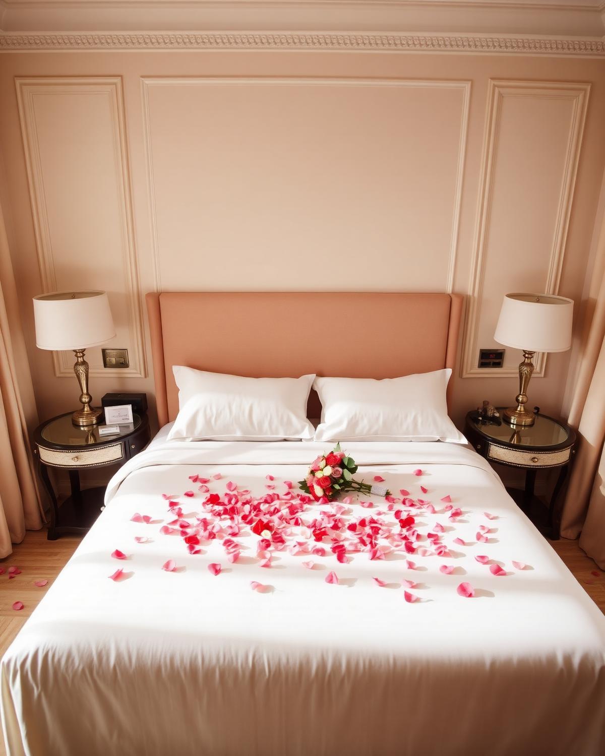 Luxury hotel suite with rose petals